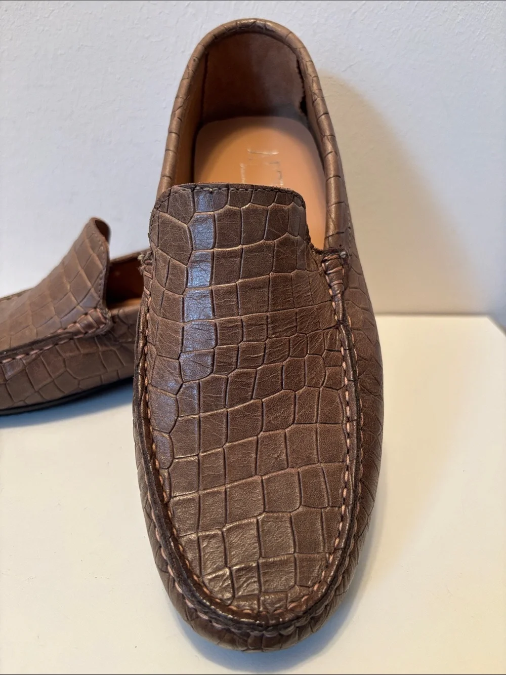 Arte Artigiana Sorrento Men's Brown Croc-Embossed Leather Loafers 10